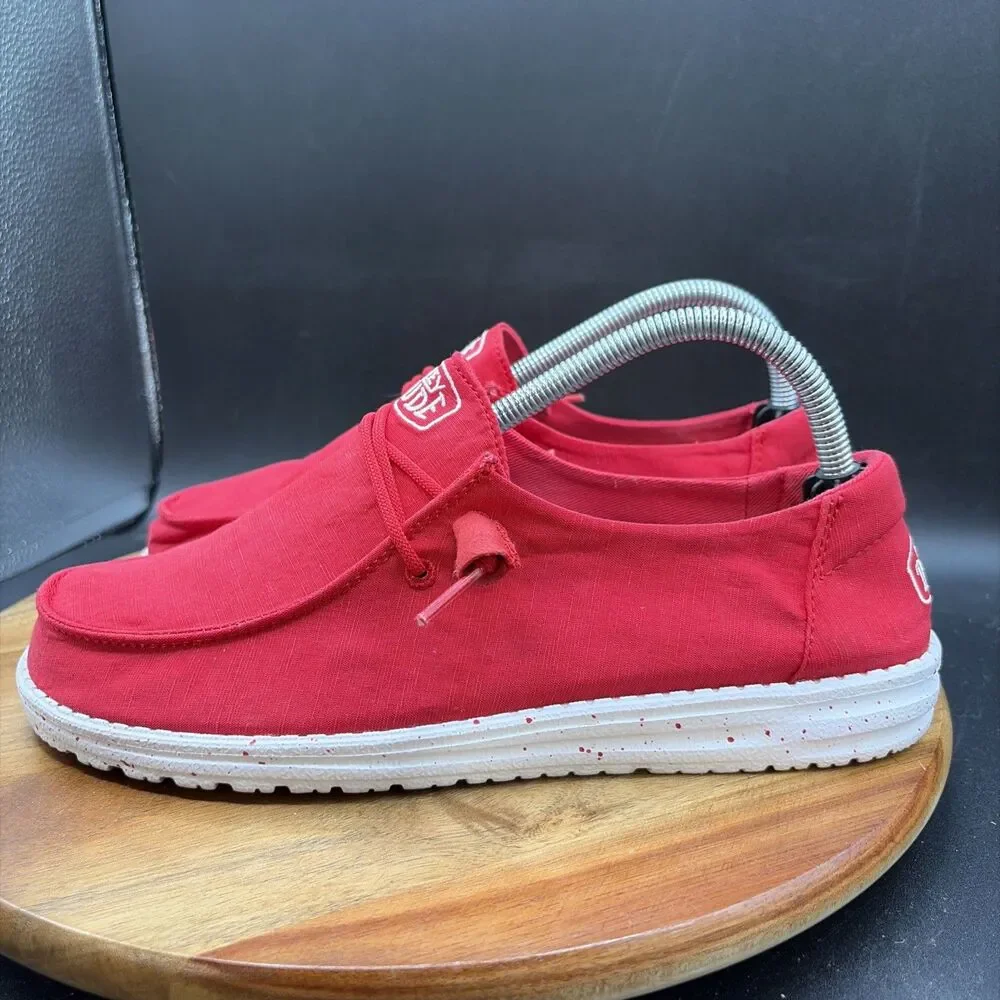 Hey Dude Wendy Slub Canvas Womens Size 9 Shoes Red Slip On Sneakers